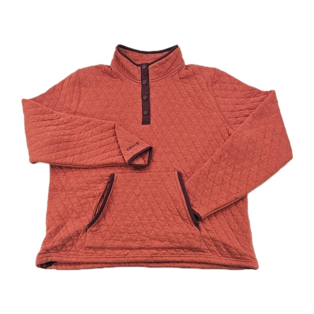 Orvis Men's Pullover XL Quilted 1/4 Snap Mock Neck Sweatshirt Zip Kangaroo Pouch